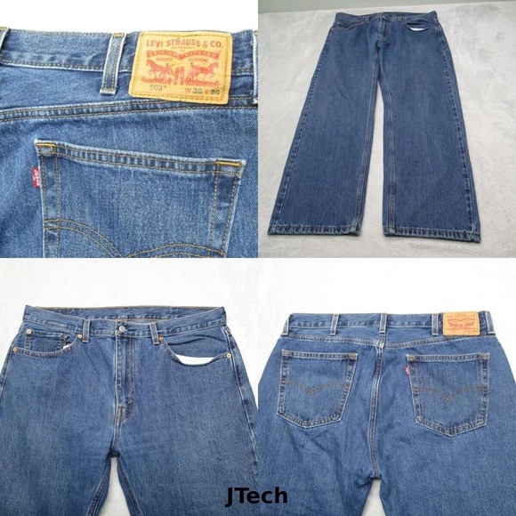 Levis 505 Jeans Mens 36x28 Blue Med‎ Wash Straight Leg Baggy Wide Leg Skater - Picture 1 of 15